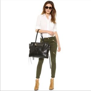 7 for All Mankind olive green panel zip moto jeans